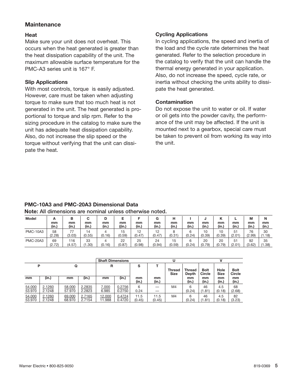 Maintenance | Warner Electric PMC-10A3, PMC-20A3, and PMC-40A3 User Manual | Page 5 / 8