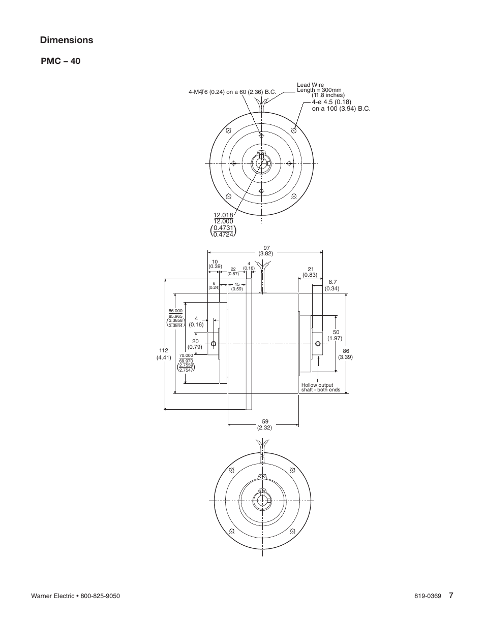 Dimensions, Pmc – 40 | Warner Electric PMC-10A3, PMC-20A3, and PMC-40A3 User Manual | Page 7 / 8