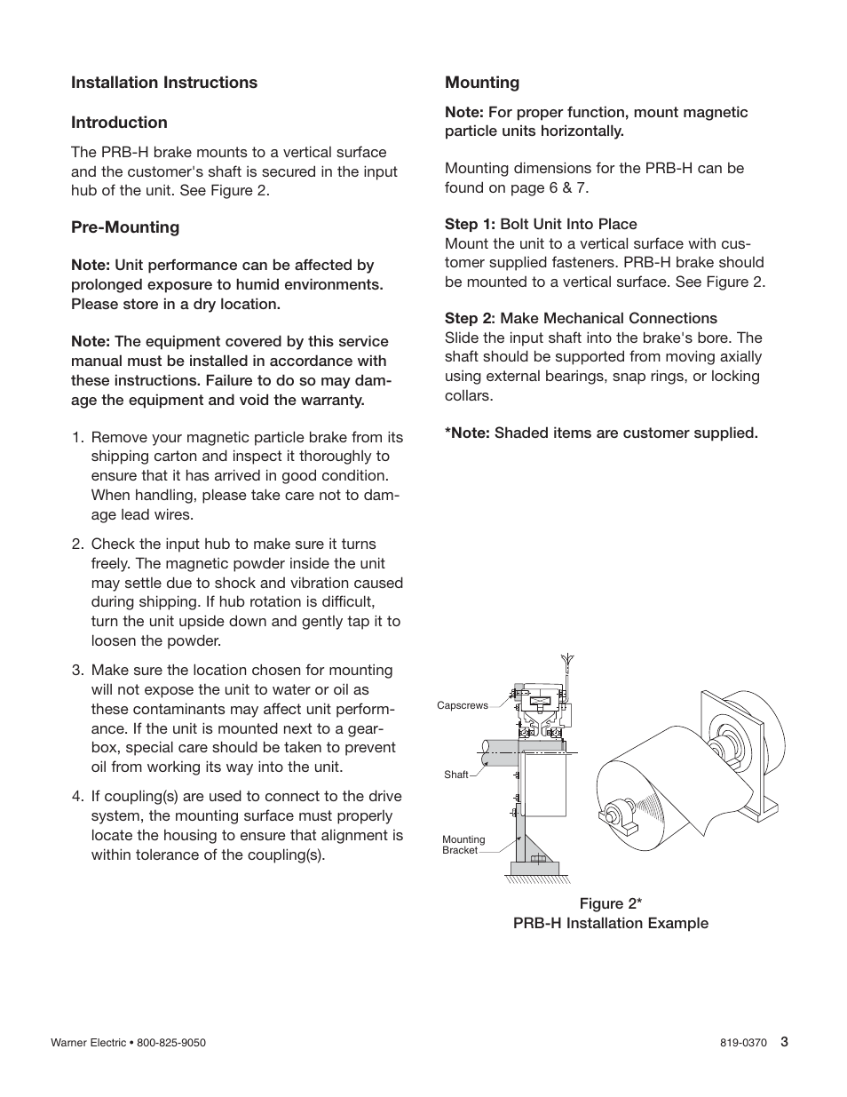 Warner Electric PRB-H User Manual | Page 3 / 8