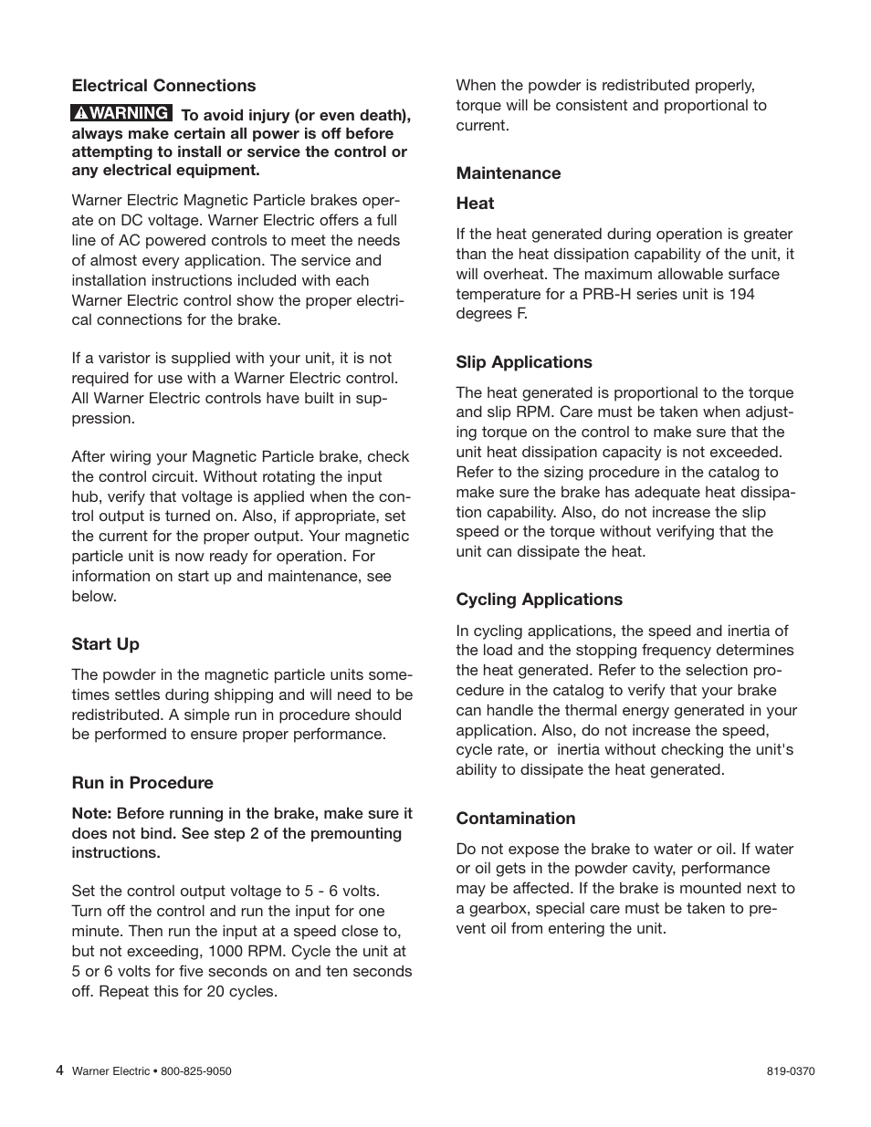 Warner Electric PRB-H User Manual | Page 4 / 8