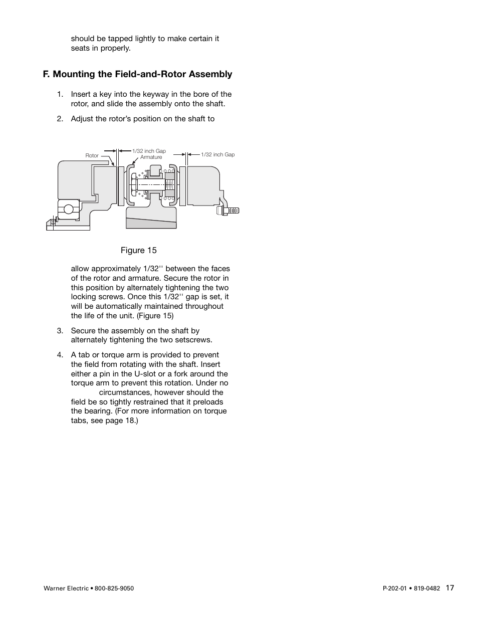 F. mounting the field-and-rotor assembly | Warner Electric SFPBC-500, SFPBC-650 User Manual | Page 17 / 46