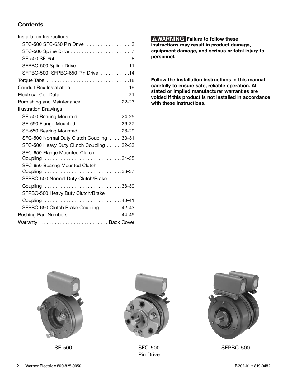 Warner Electric SFPBC-500, SFPBC-650 User Manual | Page 2 / 46