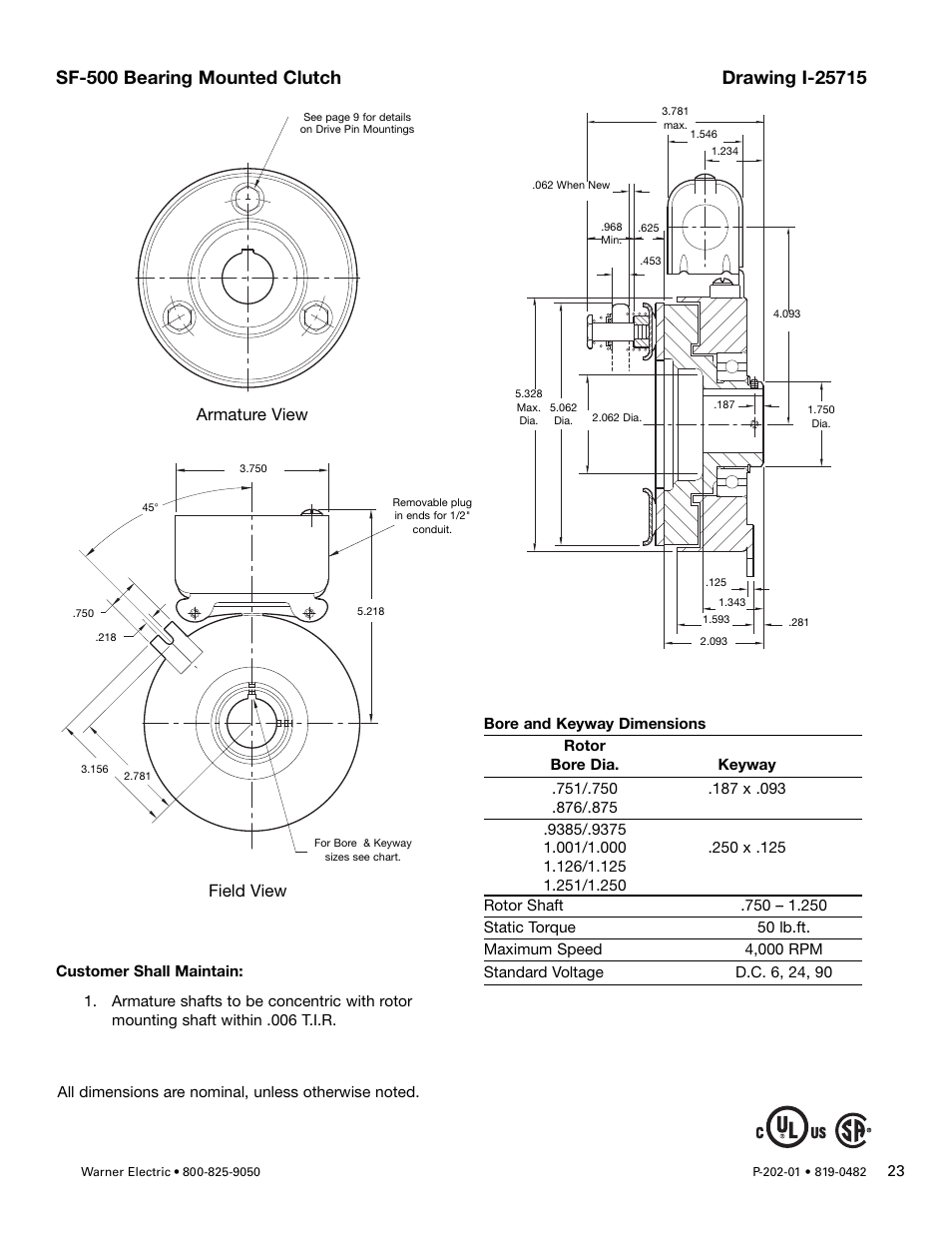 Armature view, Field view | Warner Electric SFPBC-500, SFPBC-650 User Manual | Page 23 / 46