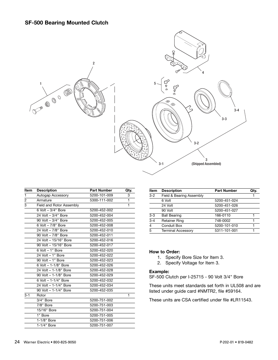 Sf-500 bearing mounted clutch | Warner Electric SFPBC-500, SFPBC-650 User Manual | Page 24 / 46