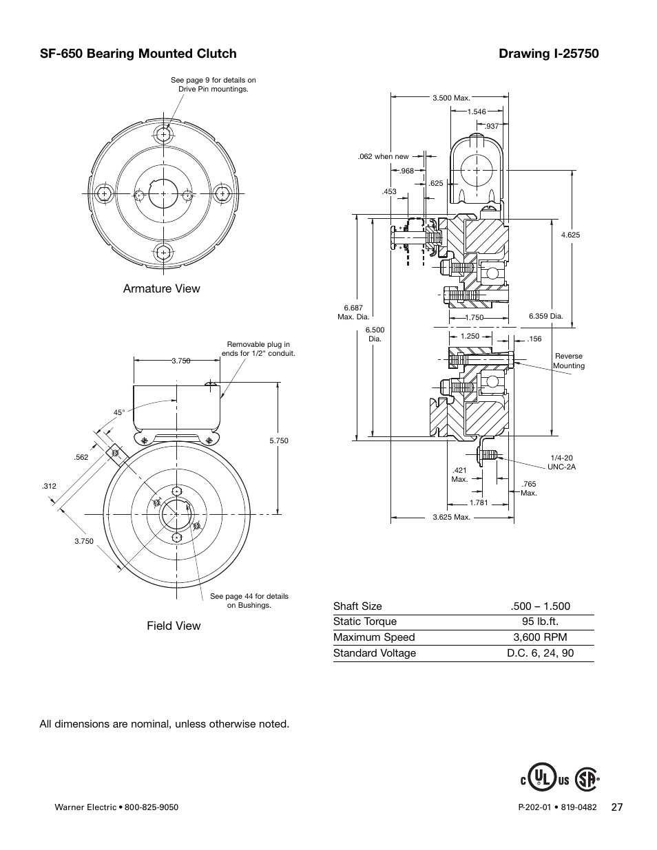 Field view armature view | Warner Electric SFPBC-500, SFPBC-650 User Manual | Page 27 / 46