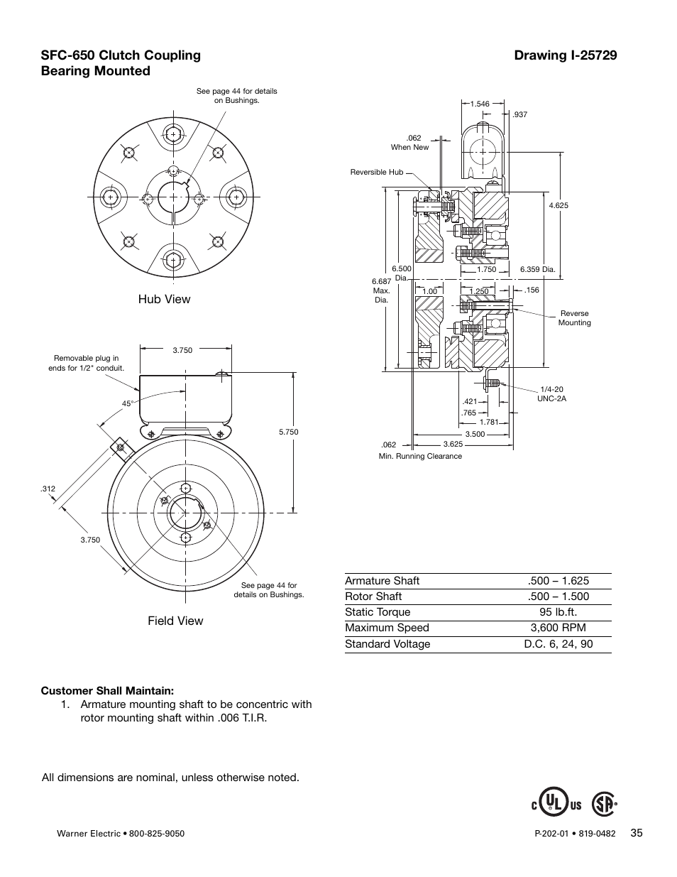 Hub view, Field view | Warner Electric SFPBC-500, SFPBC-650 User Manual | Page 35 / 46