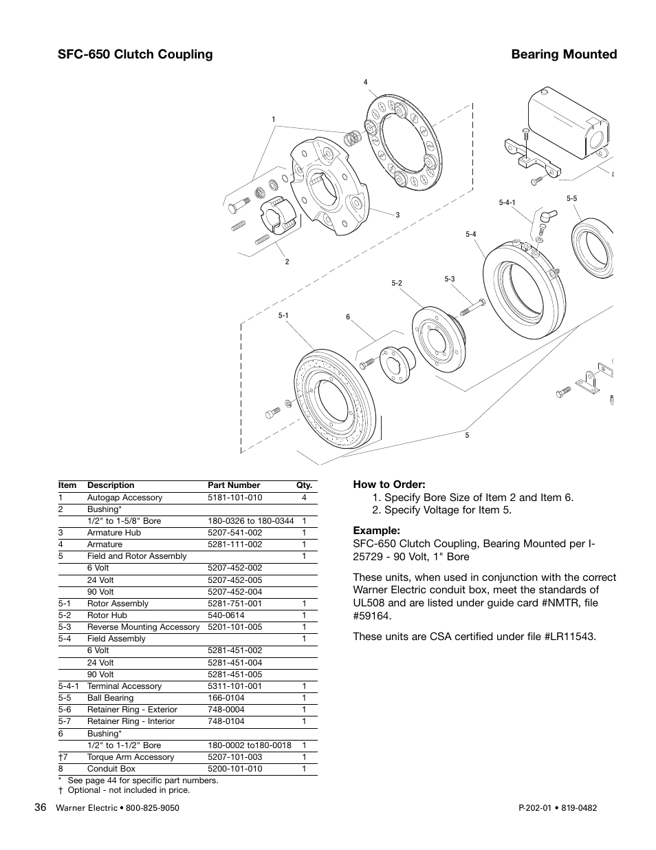 Sfc-650 clutch coupling bearing mounted | Warner Electric SFPBC-500, SFPBC-650 User Manual | Page 36 / 46