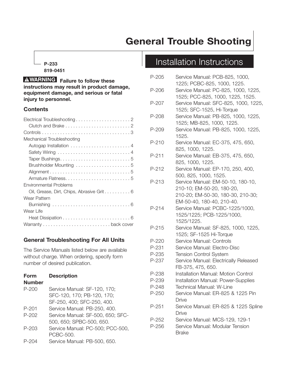 Warner Electric General Trouble Shooting User Manual | 7 pages