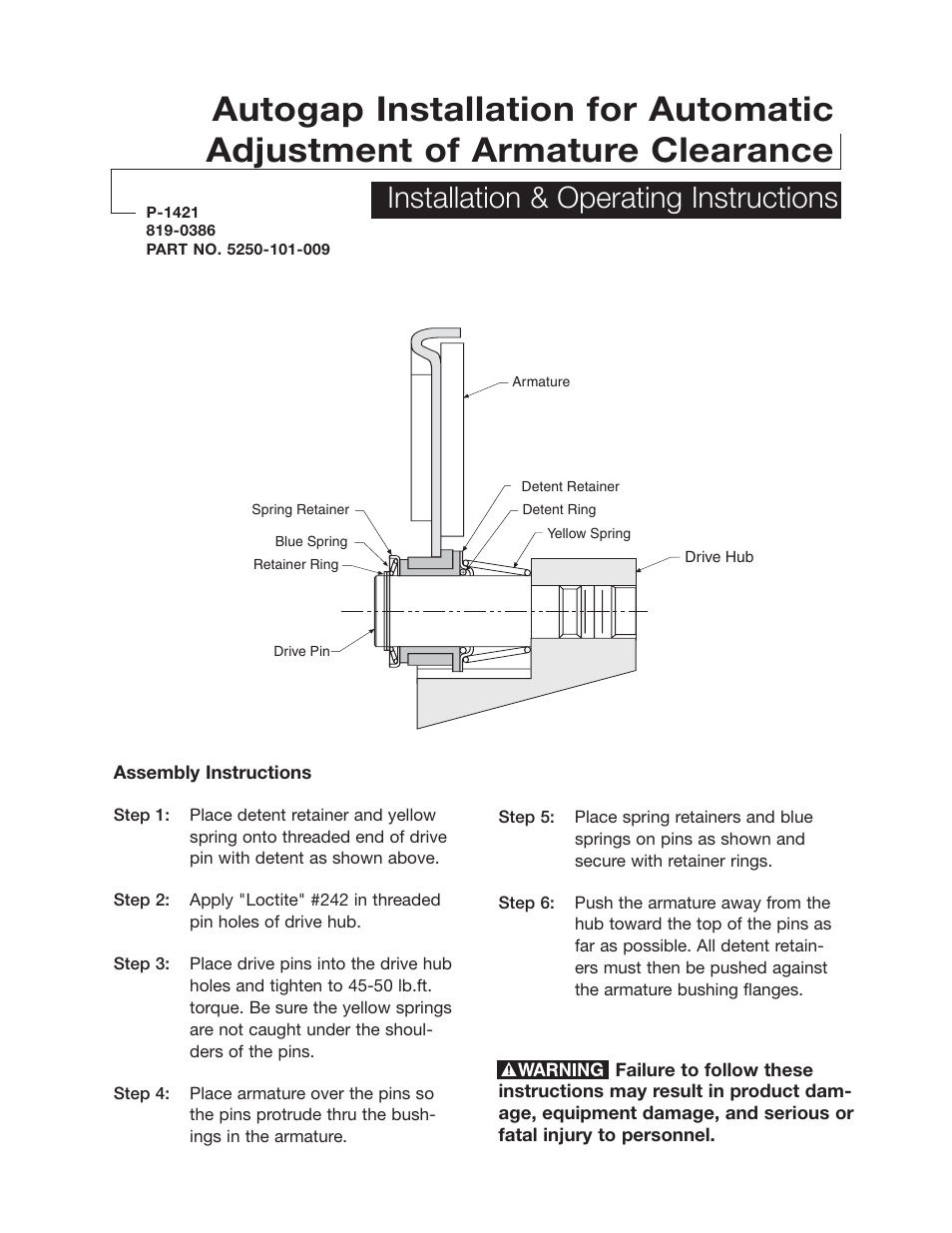 Warner Electric Autogap for Automatic Adjustment of Armature Clearance User Manual | 2 pages
