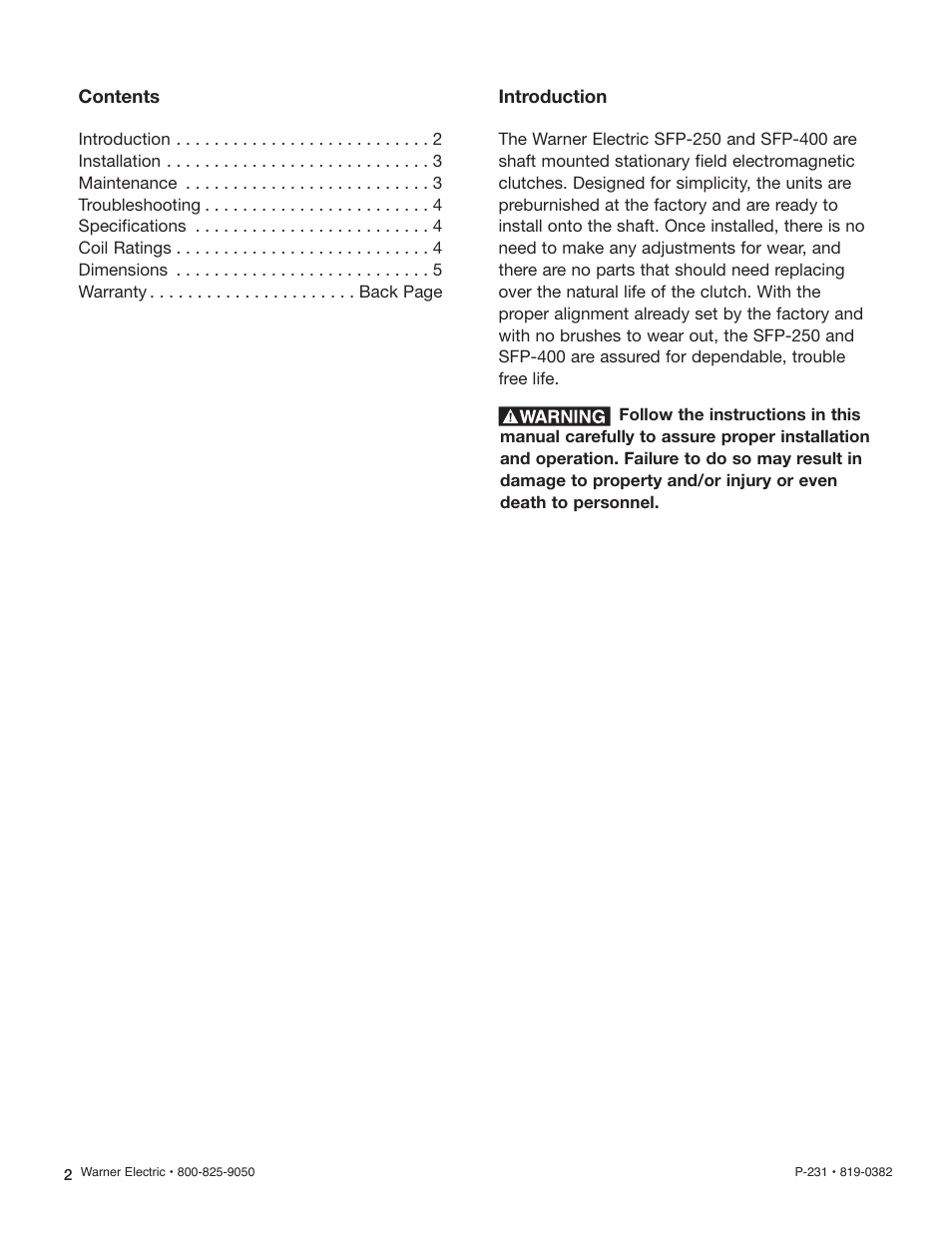 Warner Electric SFP-400 User Manual | Page 2 / 6