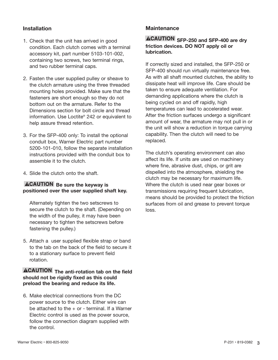 Warner Electric SFP-400 User Manual | Page 3 / 6