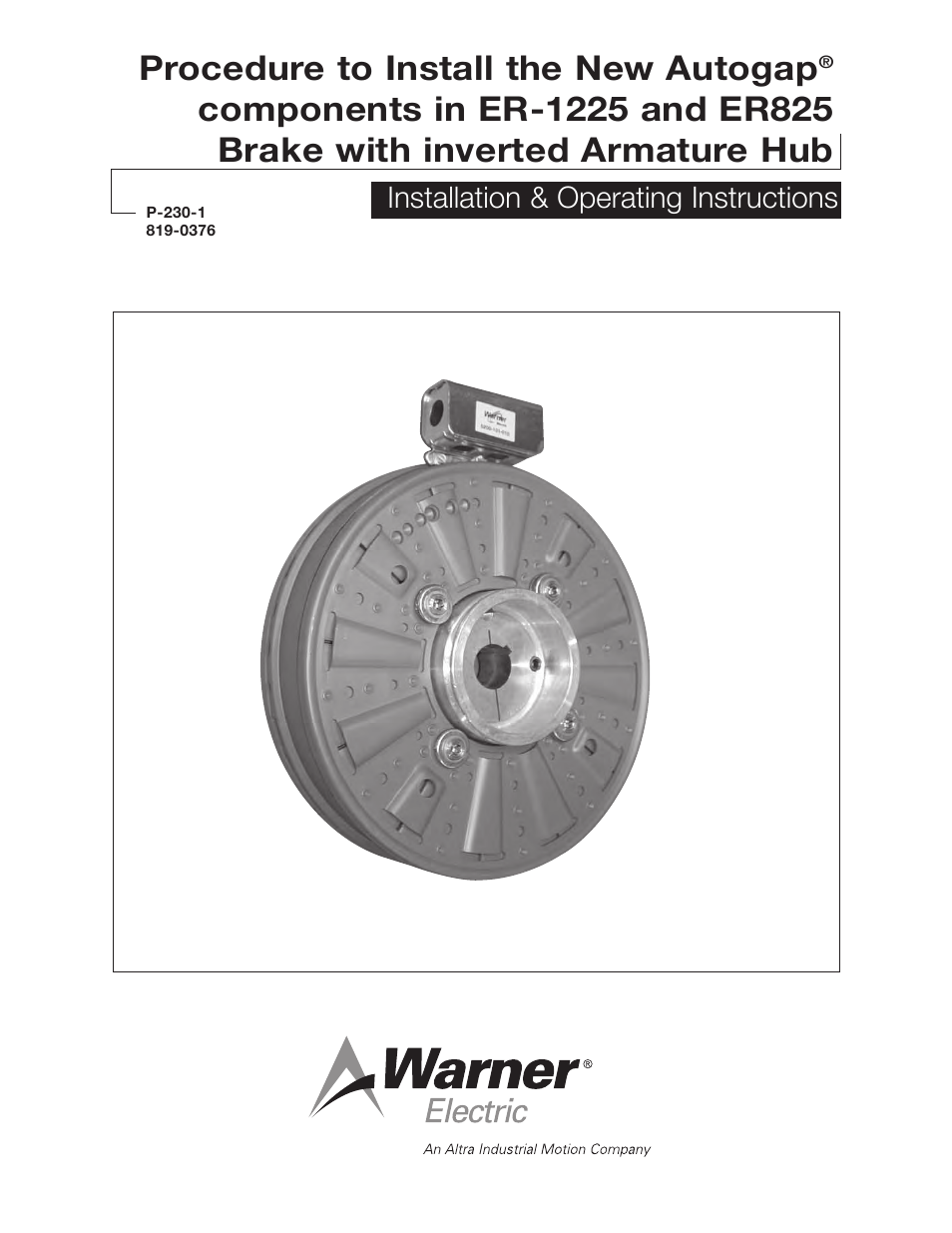 Warner Electric Autogap New ER-1225 and ER825 User Manual | 8 pages