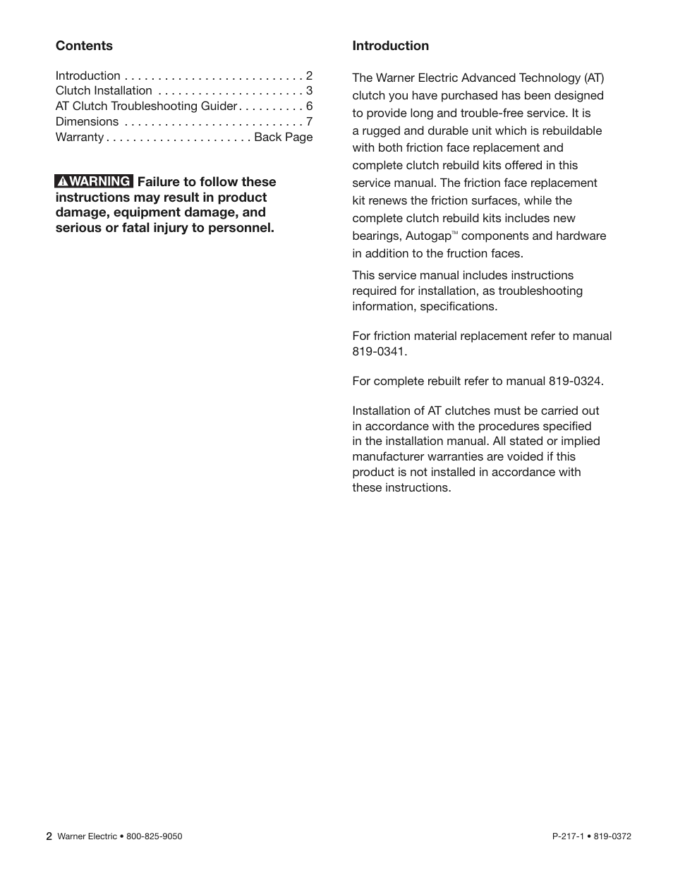 Warner Electric AT Clutches User Manual | Page 2 / 10