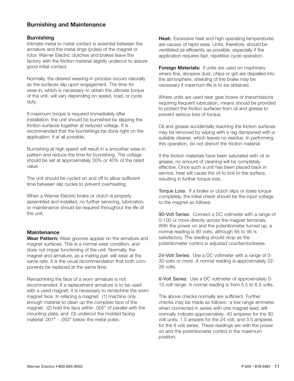 Warner Electric SFC-120, SFC-170, SFC-250, SFC-400 Bearing Mounted, Flange Mounted User Manual | Page 11 / 46