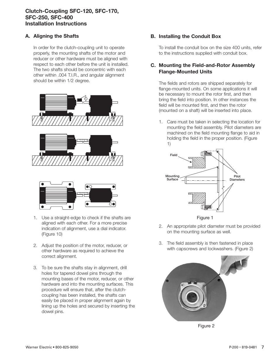 Warner Electric SFC-120, SFC-170, SFC-250, SFC-400 Bearing Mounted, Flange Mounted User Manual | Page 7 / 46