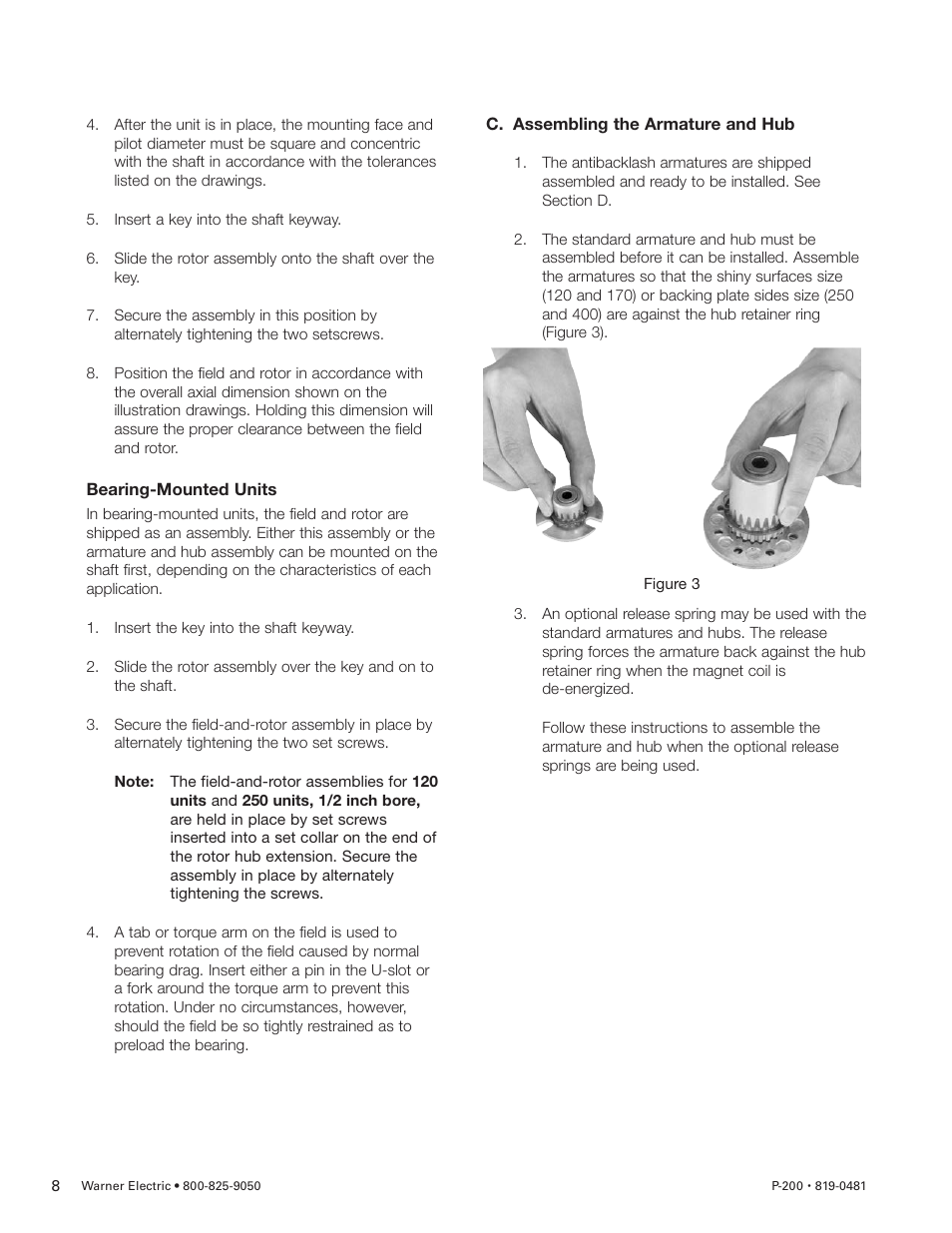 Warner Electric SFC-120, SFC-170, SFC-250, SFC-400 Bearing Mounted, Flange Mounted User Manual | Page 8 / 46