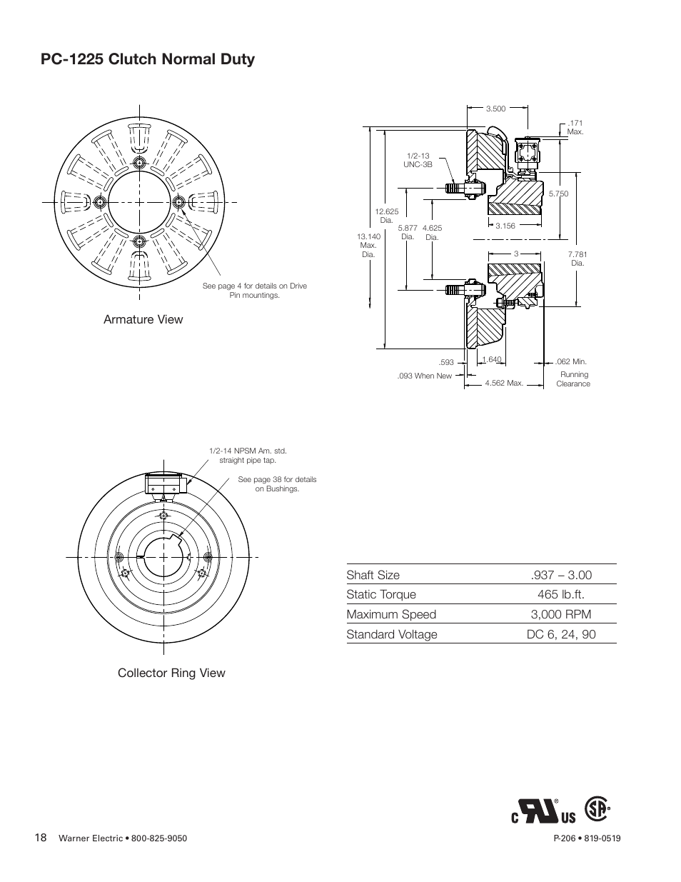 Pc-1225 clutch normal duty | Warner Electric PCC-825, PCC-1000, PCC-1225, PCC-1525 User Manual | Page 18 / 42