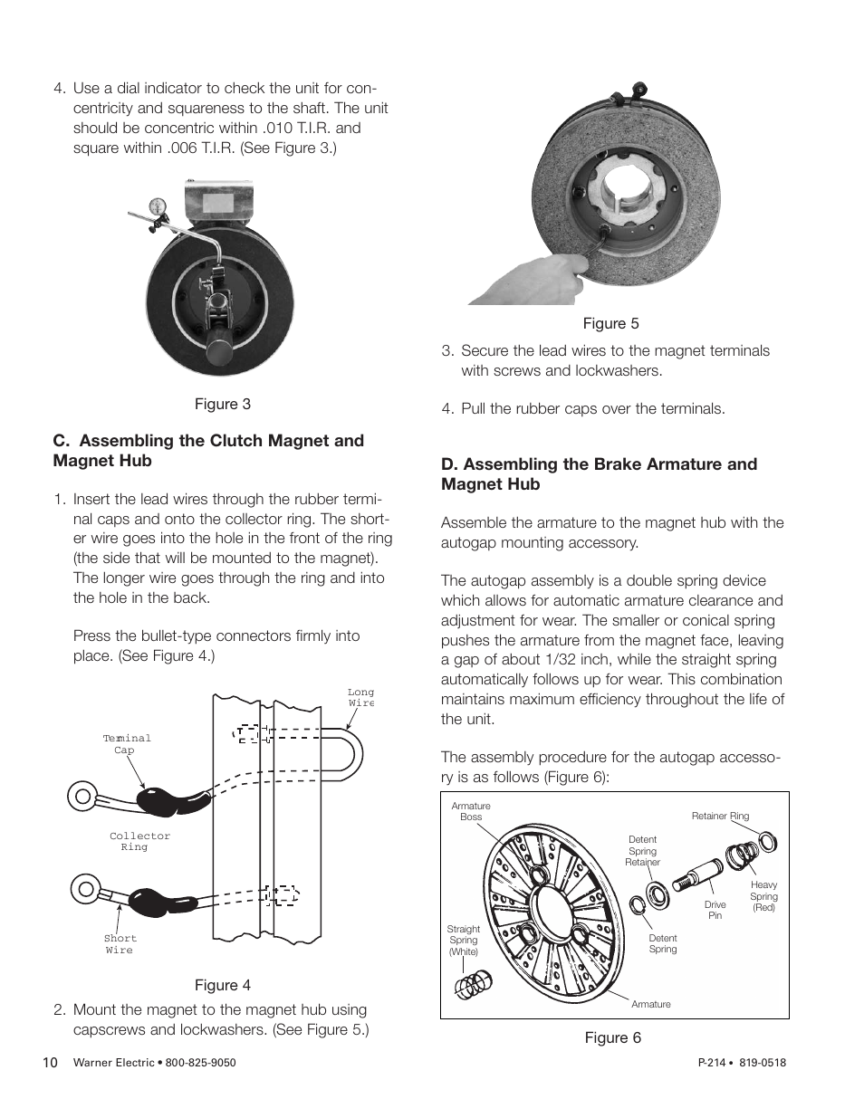 C. assembling the clutch magnet and magnet hub, D. assembling the brake armature and magnet hub, Figure 4 figure 5 figure 6 | Warner Electric PCBC-1525_1225 User Manual | Page 10 / 30