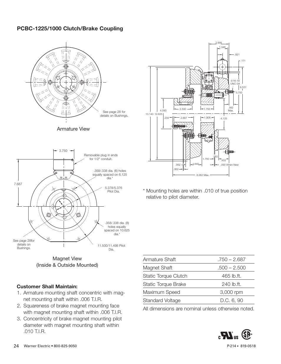 Magnet view (inside & outside mounted) | Warner Electric PCBC-1525_1225 User Manual | Page 24 / 30