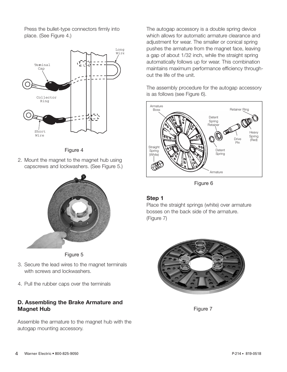 D. assembling the brake armature and magnet hub, Step 1, Figure 4 figure 5 figure 6 | Figure 7 | Warner Electric PCBC-1525_1225 User Manual | Page 4 / 30