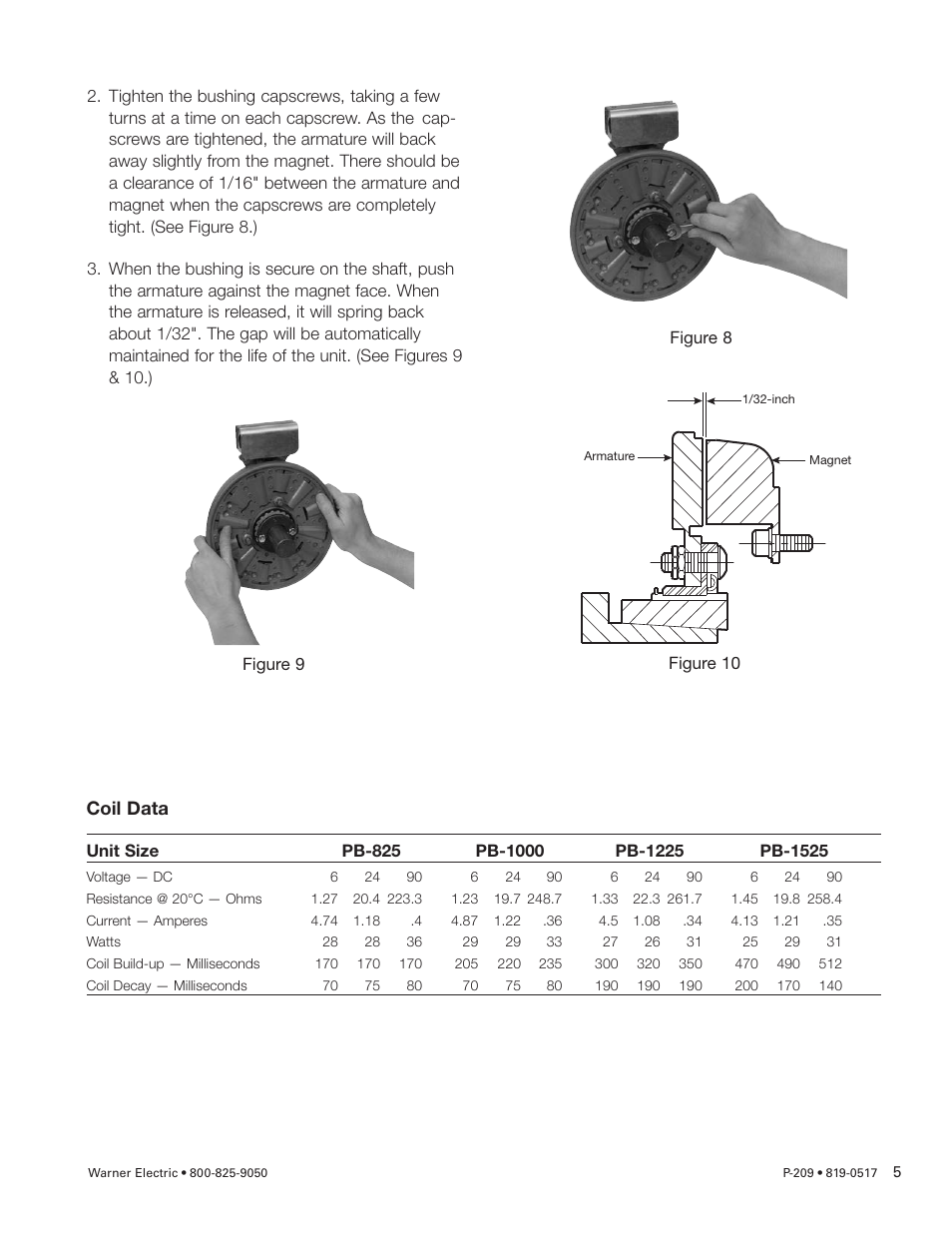 Coil data | Warner Electric PB-1525 User Manual | Page 5 / 18