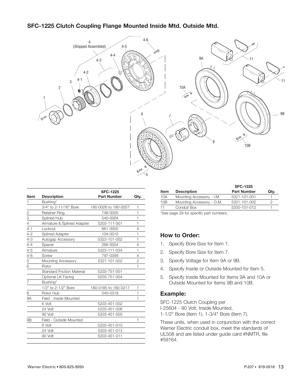 How to order, Example | Warner Electric SFC-1525 User Manual | Page 13 / 32