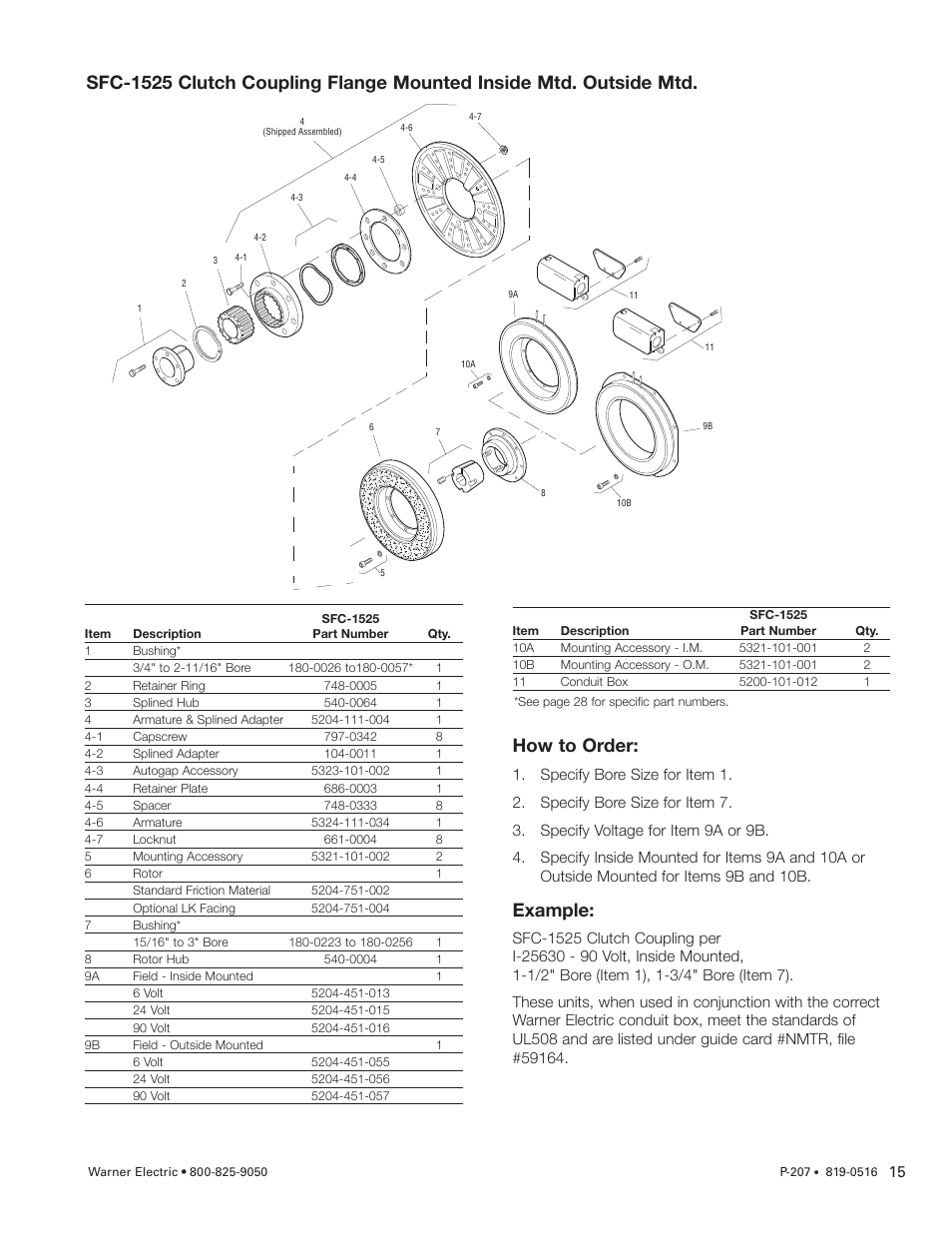 How to order, Example | Warner Electric SFC-1525 User Manual | Page 15 / 32