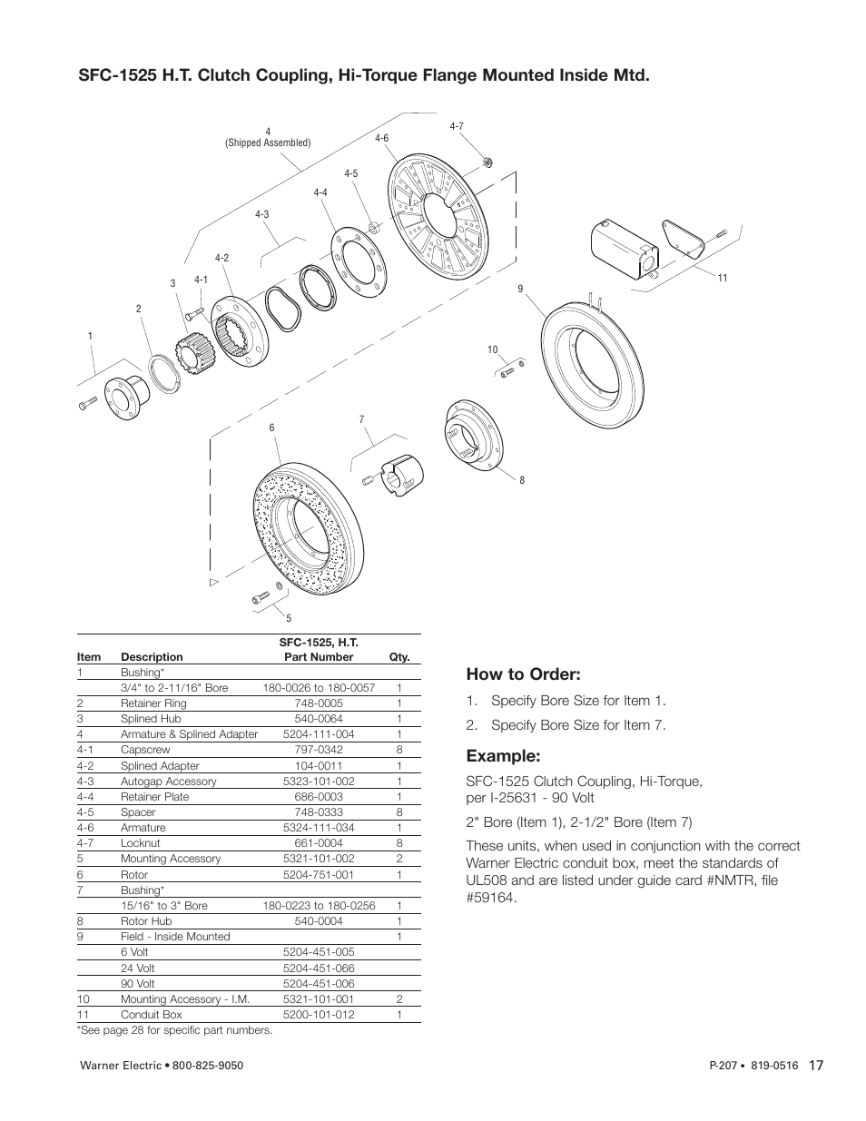 How to order, Example | Warner Electric SFC-1525 User Manual | Page 17 / 32