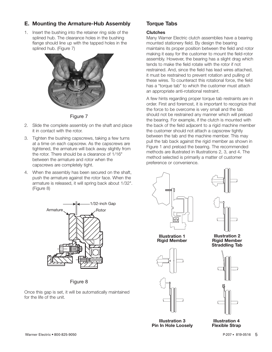 E. mounting the armature-hub assembly, Torque tabs | Warner Electric SFC-1525 User Manual | Page 5 / 32