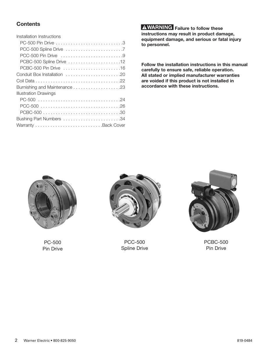 Warner Electric PCBC-500 Clutch_Brake Coupling User Manual | Page 2 / 35