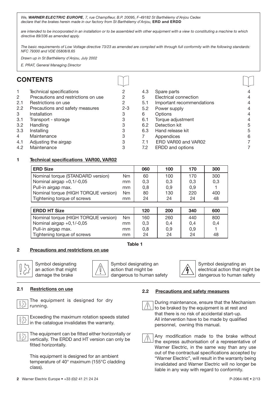 Warner Electric ERDD Sizes 120 to 600 User Manual | Page 2 / 8