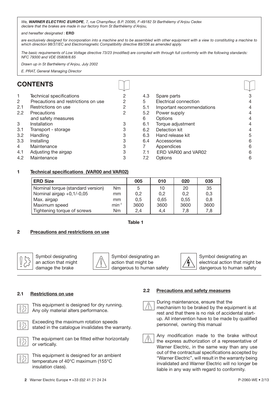 Warner Electric ERD Size 060 to 300 User Manual | Page 4 / 16