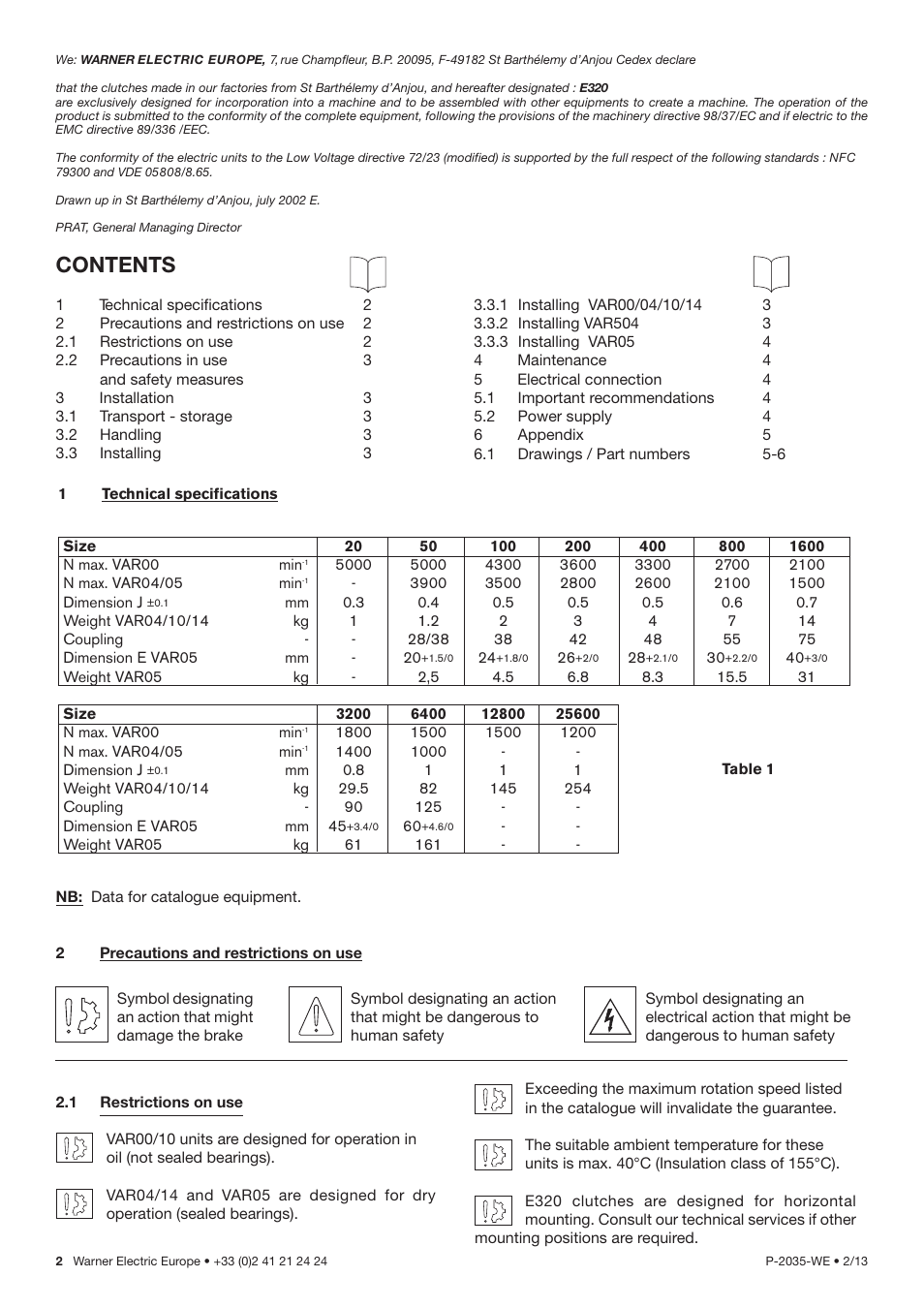 Warner Electric E320 User Manual | Page 2 / 7