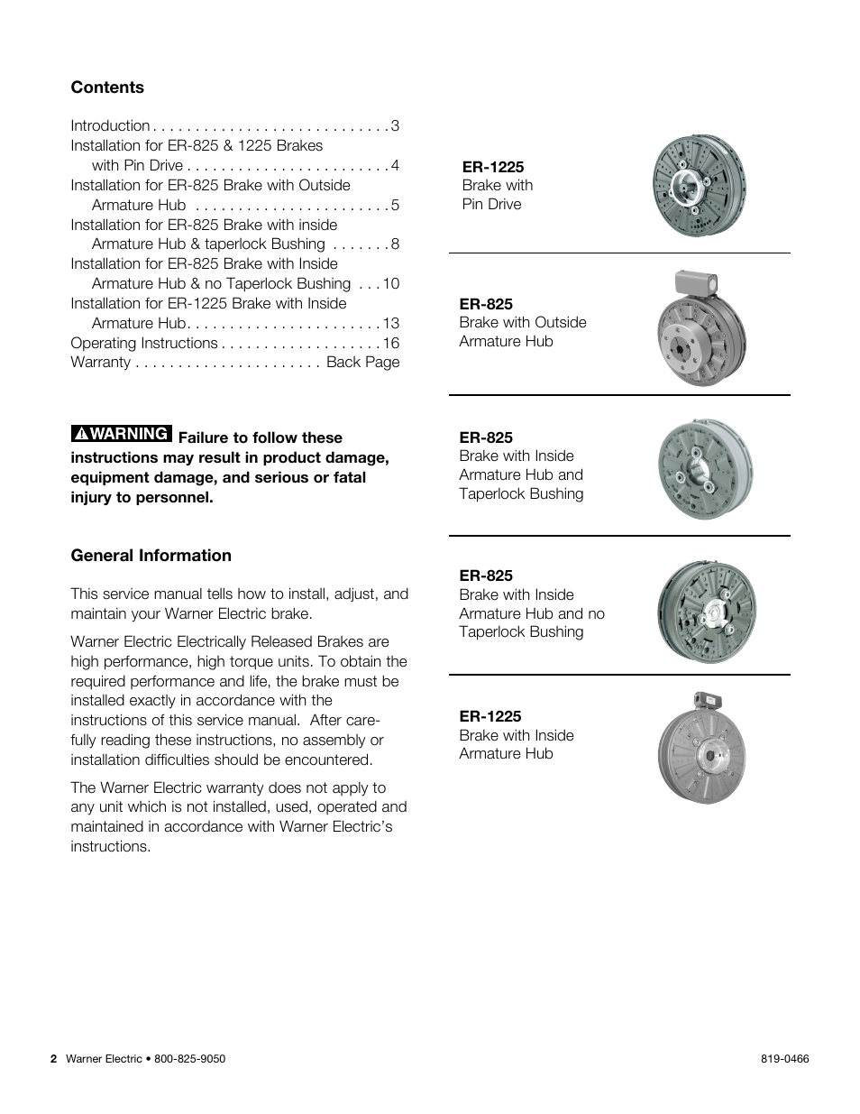 Warner Electric ER-1225 User Manual | Page 2 / 18