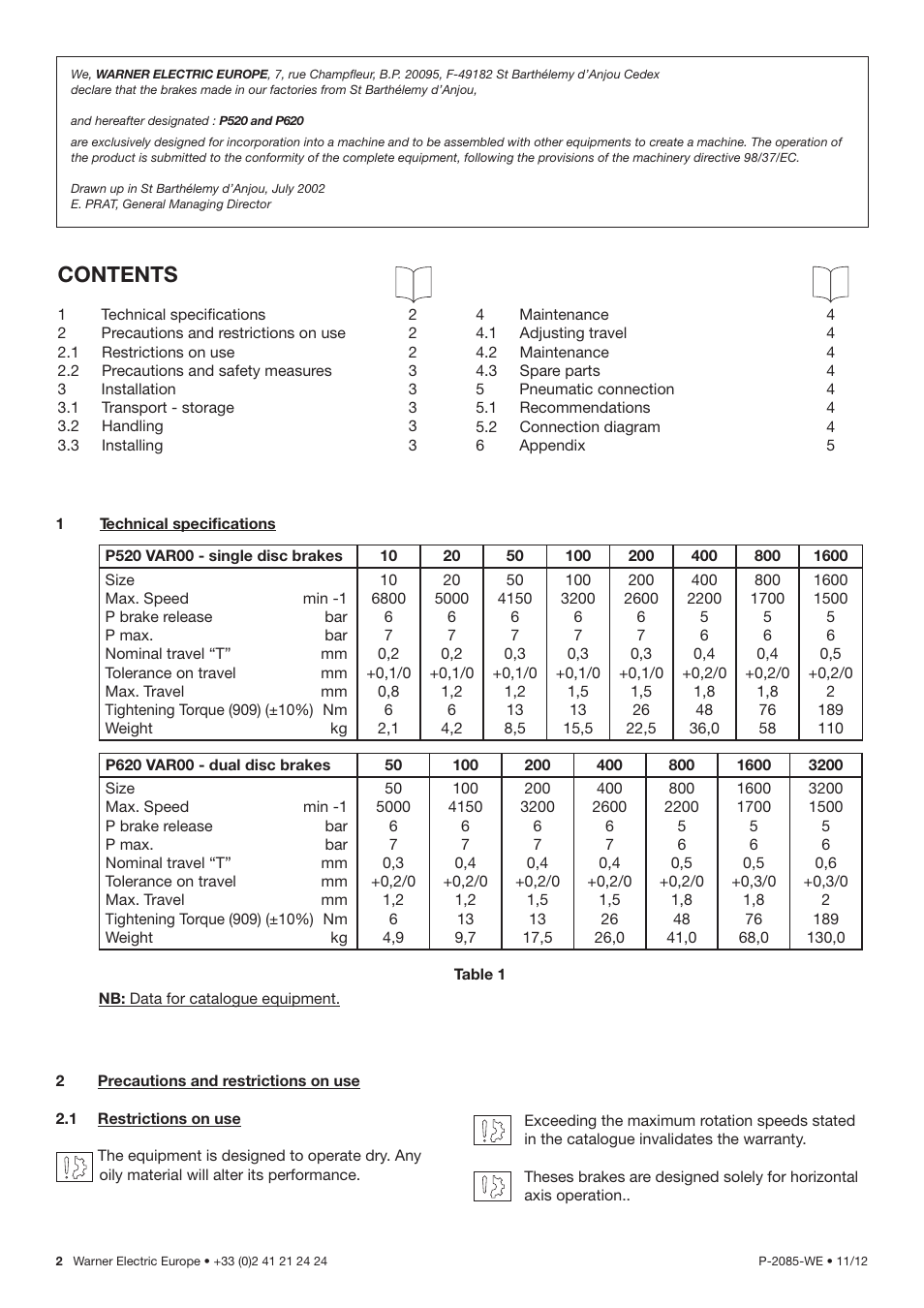 Warner Electric P620 User Manual | Page 2 / 6