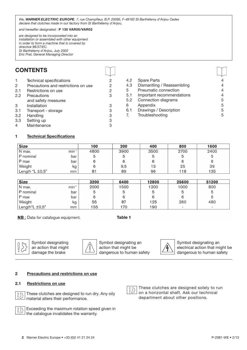 Warner Electric P 130 VAR00_VAR02 User Manual | Page 2 / 6