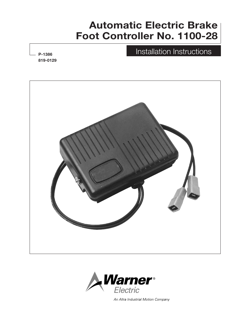 Warner Electric 1100-28 Automatic Electric Brake Foot Controller User Manual | 5 pages