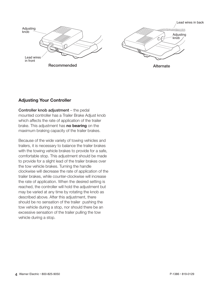 Warner Electric 1100-28 Automatic Electric Brake Foot Controller User Manual | Page 4 / 5