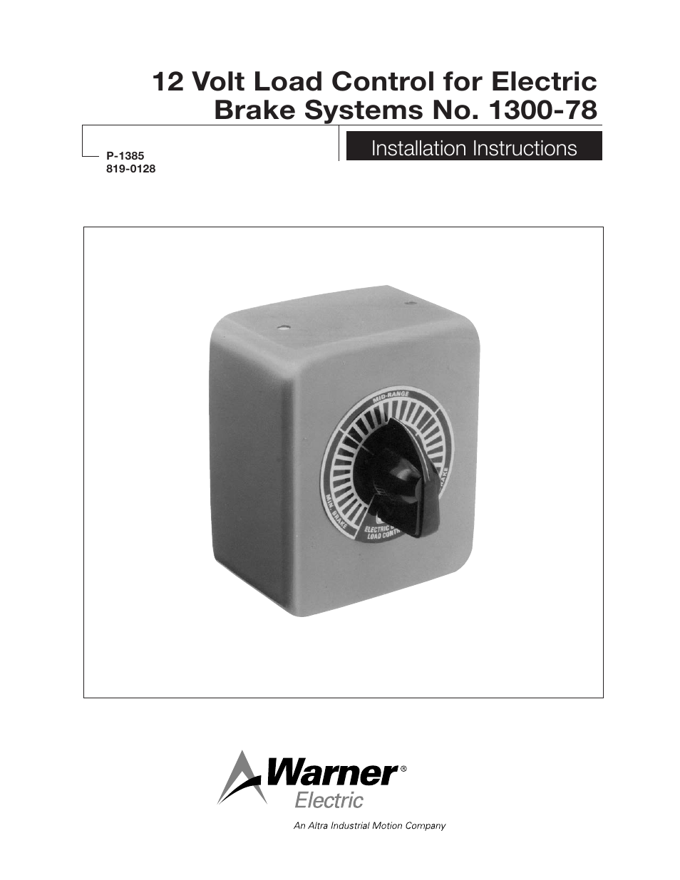 Warner Electric 1300-78 12 Volt Load Control User Manual | 4 pages