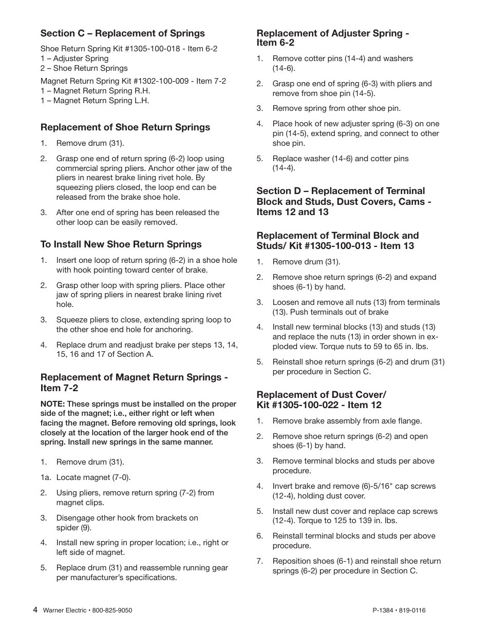 Warner Electric 1305-2 Brake, Complete Pair 16-1_2 x 5 Shoe Brake User Manual | Page 4 / 6