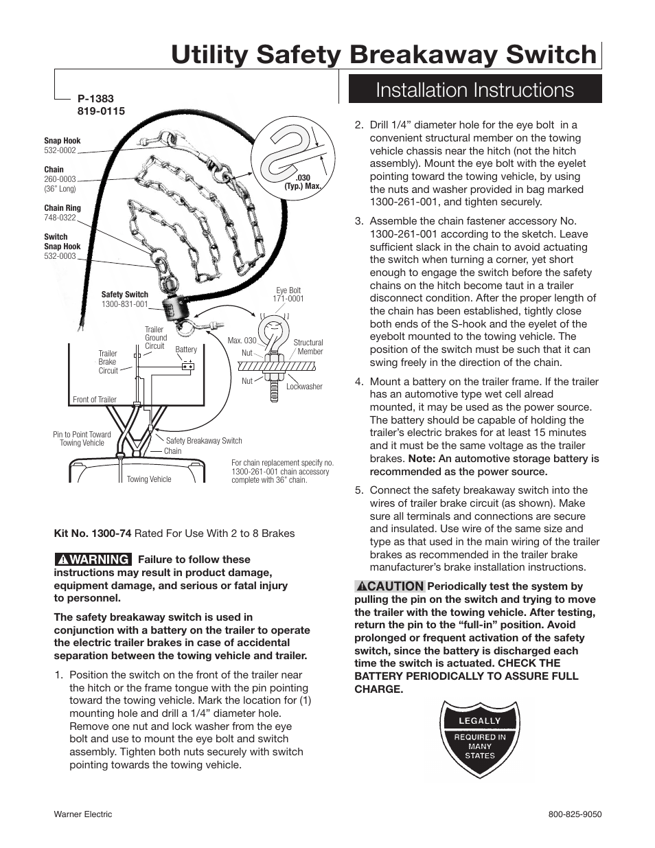 Warner Electric Utility Safety Breakaway Switch User Manual | 2 pages