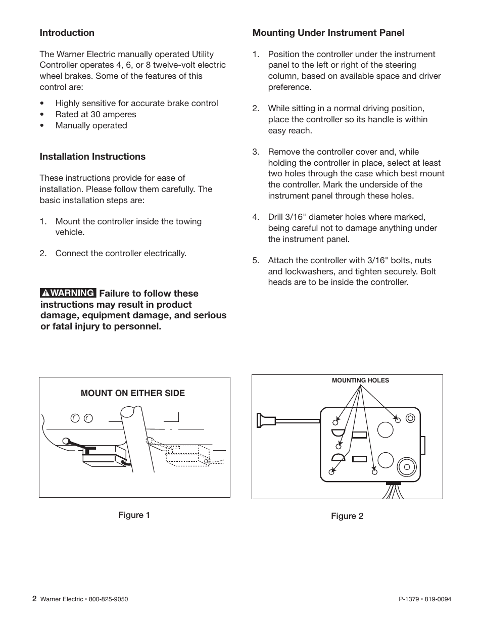 Warner Electric 1300-77 12 Volt Utility Controller for 4, 6 or 8 User Manual | Page 2 / 6