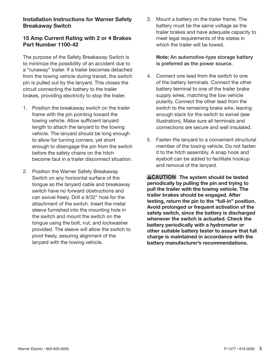 Warner Electric 1100-42 Safety Breakaway Switch User Manual | Page 3 / 4