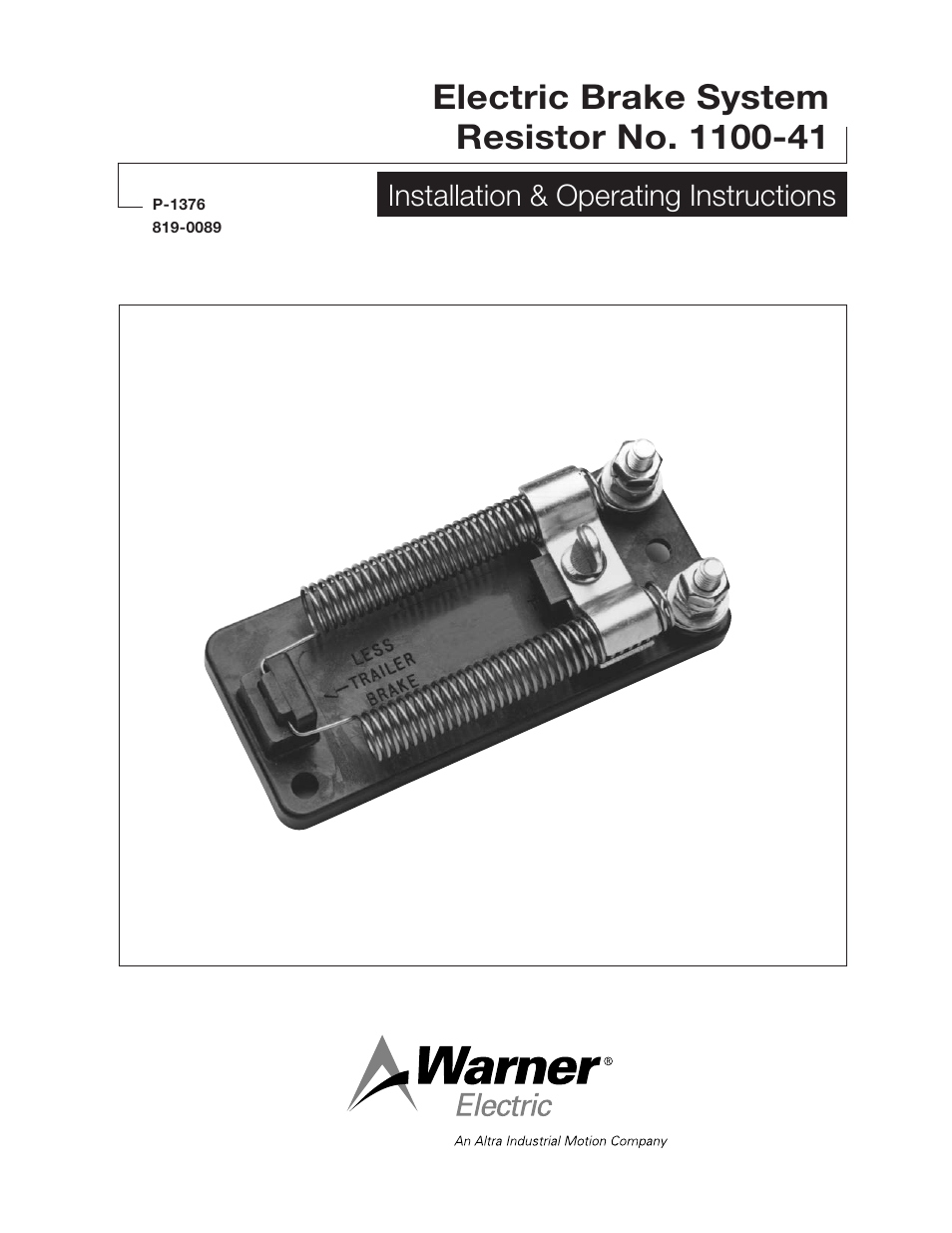 Warner Electric 1100-41 Electric Brake System User Manual | 4 pages