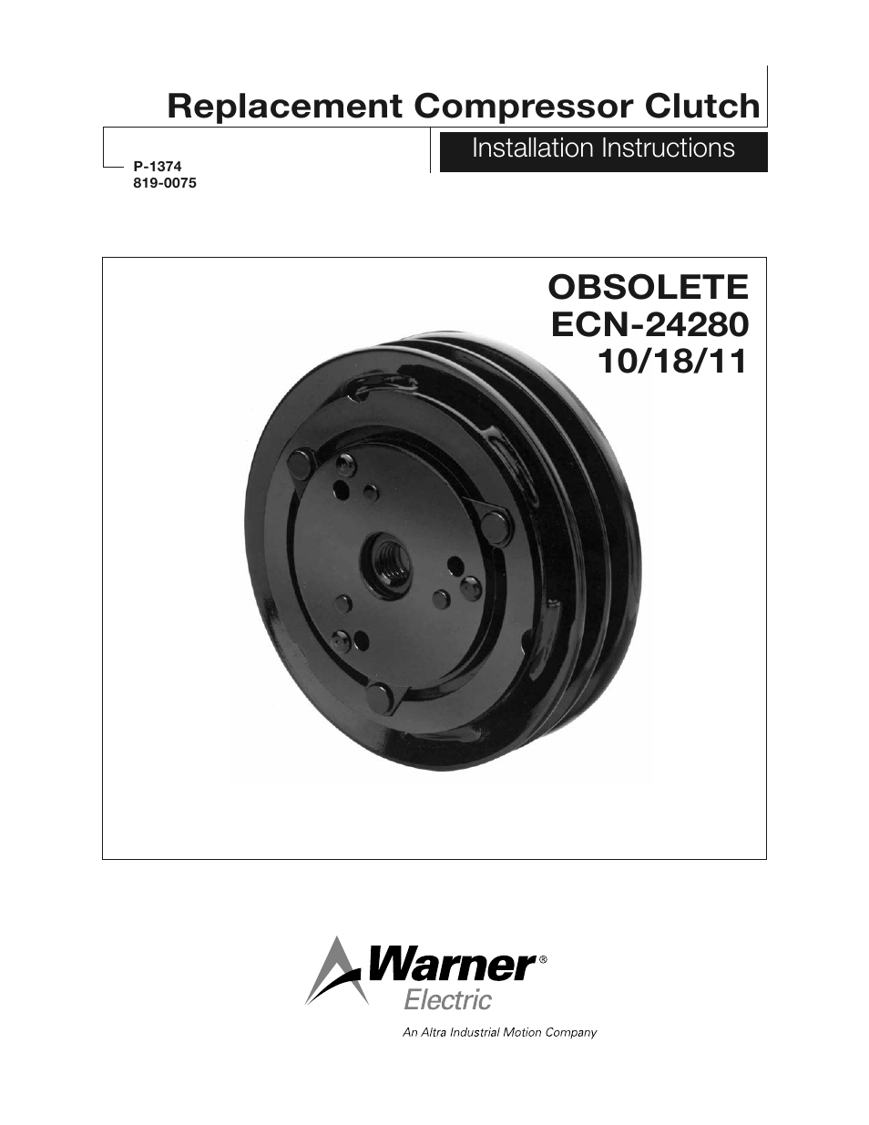 Warner Electric ECN-24280 10_18_11 OBSOLETE User Manual | 4 pages