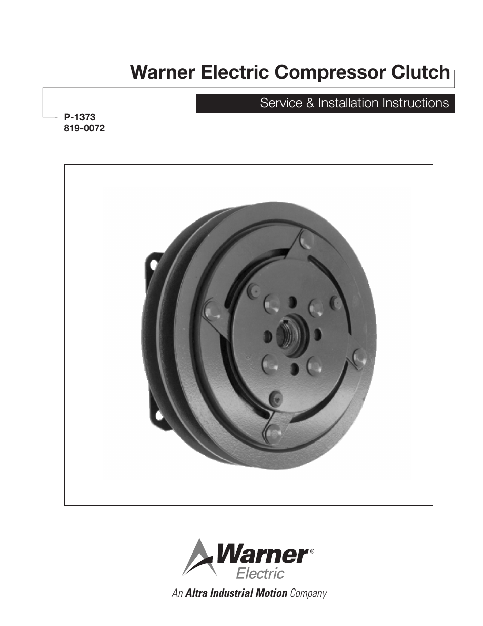 Warner Electric Electric Compressor Clutch Service & Installation User Manual | 4 pages