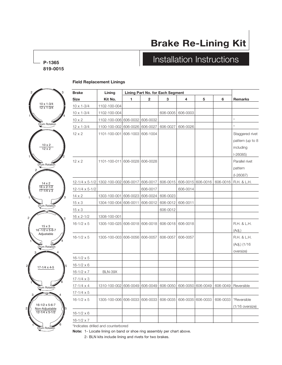 Warner Electric Brake Re-Lining Kit User Manual | 2 pages