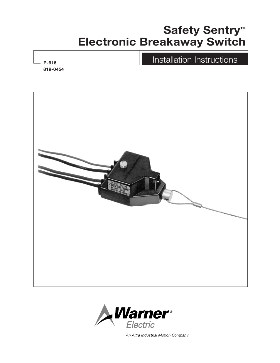 Warner Electric Safety Sentry Electronic Breakaway Switch User Manual | 8 pages