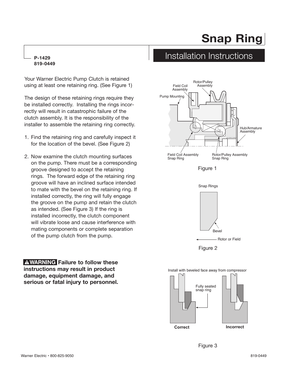 Warner Electric Snap Ring User Manual | 2 pages
