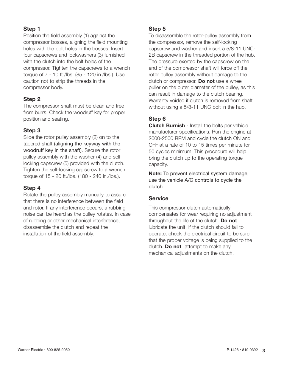 Warner Electric Electric Compressor Clutch Installation User Manual | Page 3 / 4